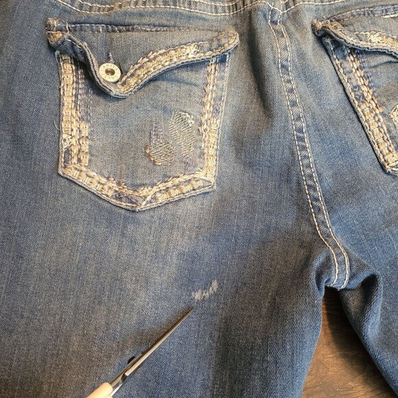 Ariya Jeans 14 Flare Thick Stitch Button Flap Prado Raw Hem Low Rise Western - Picture 4 of 12